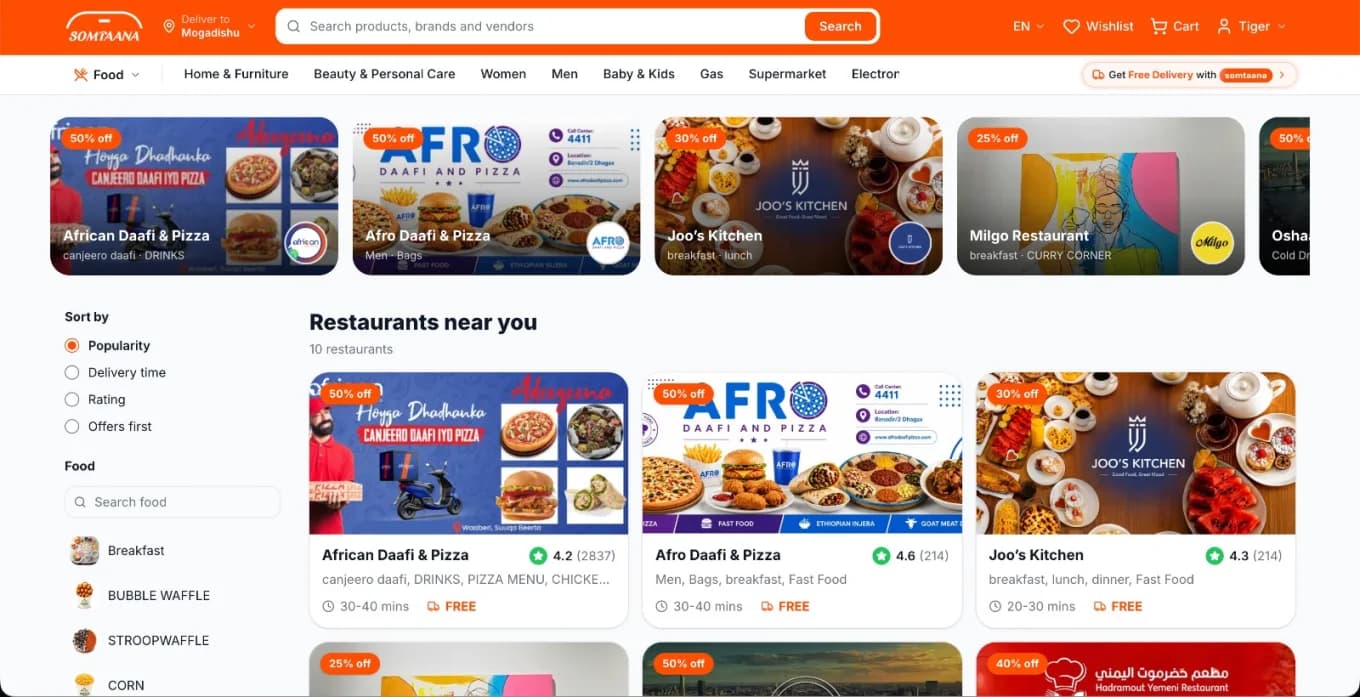 Somtaana food ordering on the web